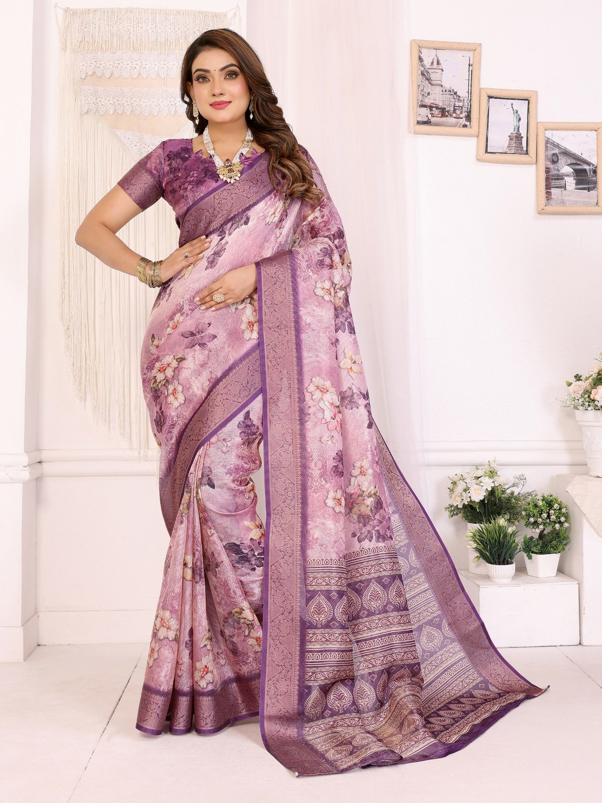 Digital Print Mulberry Silk Saree - Image 1