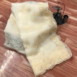 Sequin Border Organza Silk Saree - Image 2
