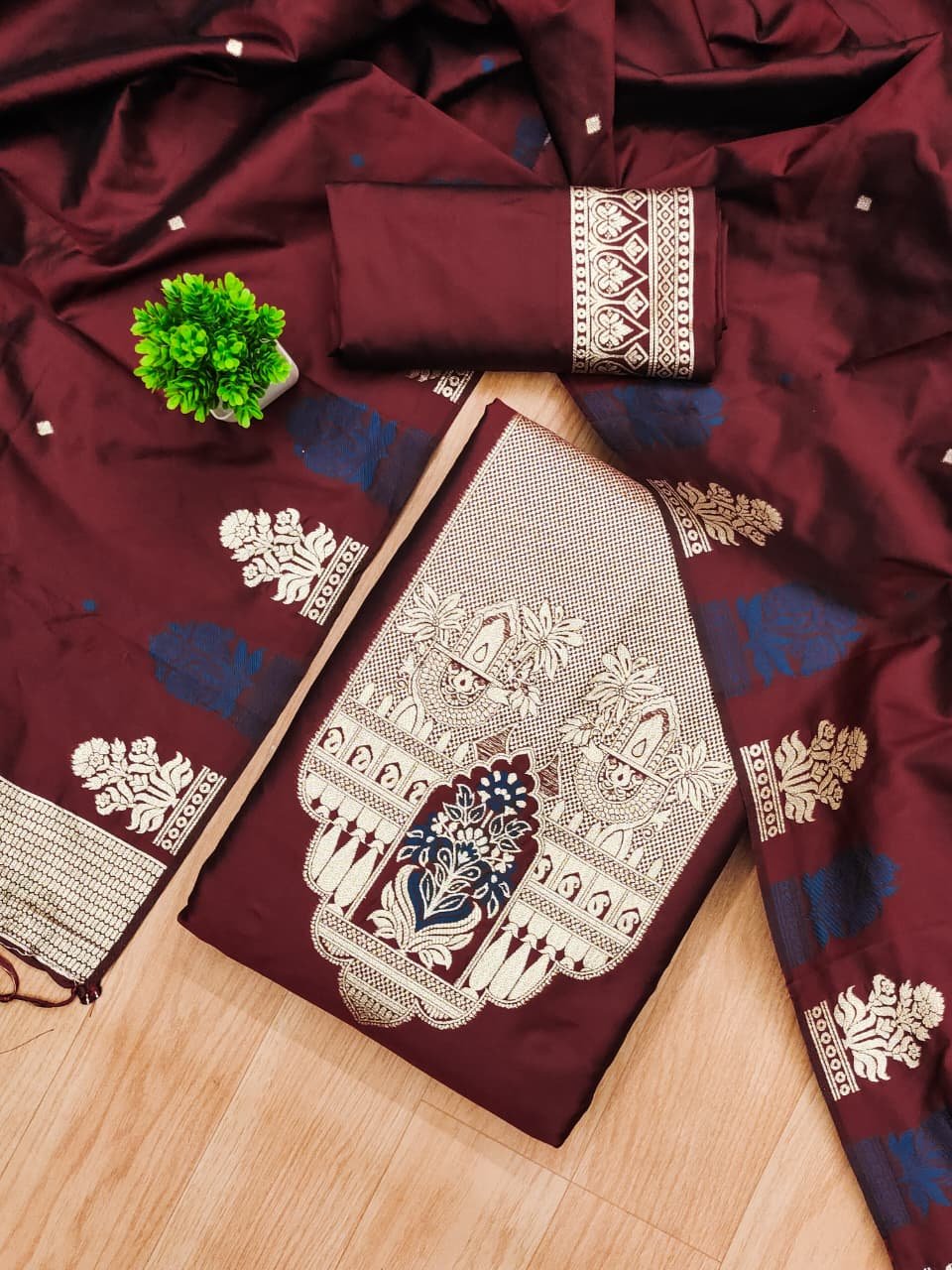 Royal Heritage Silk Unstitched Suit Se - Image 4