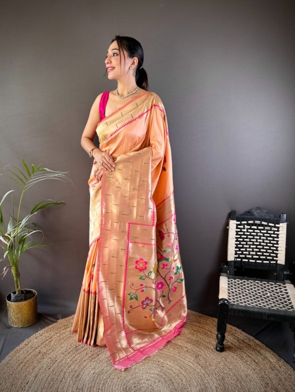 Six Lane Rosegold Banarasi Silk Saree