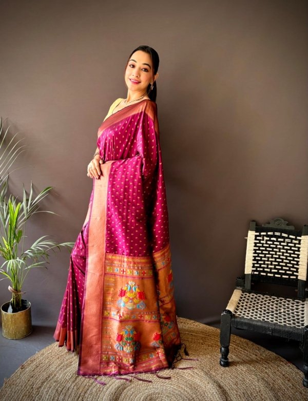 Copper Zari Paithani Lichi Silk Saree