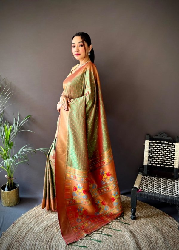 Copper Zari Paithani Lichi Silk Saree
