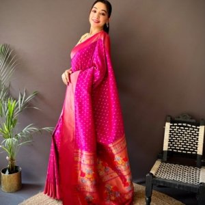 Copper Zari Paithani Lichi Silk Saree - Image 5