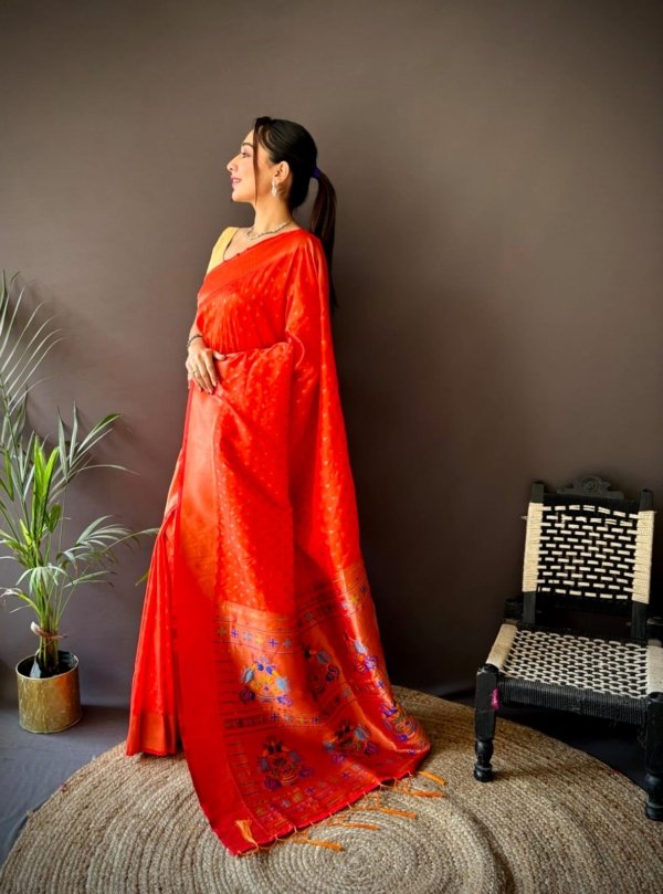 Copper Zari Paithani Lichi Silk Saree