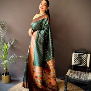 Copper Zari Paithani Lichi Silk Saree