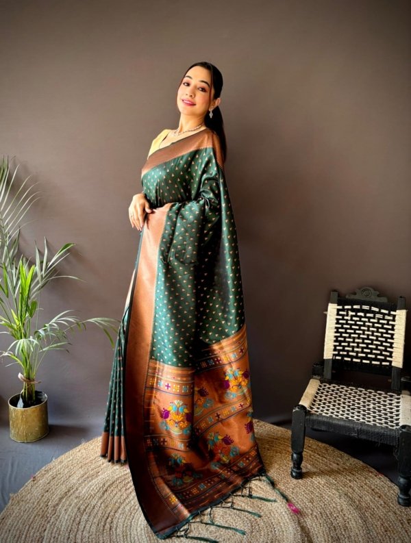 Copper Zari Paithani Lichi Silk Saree