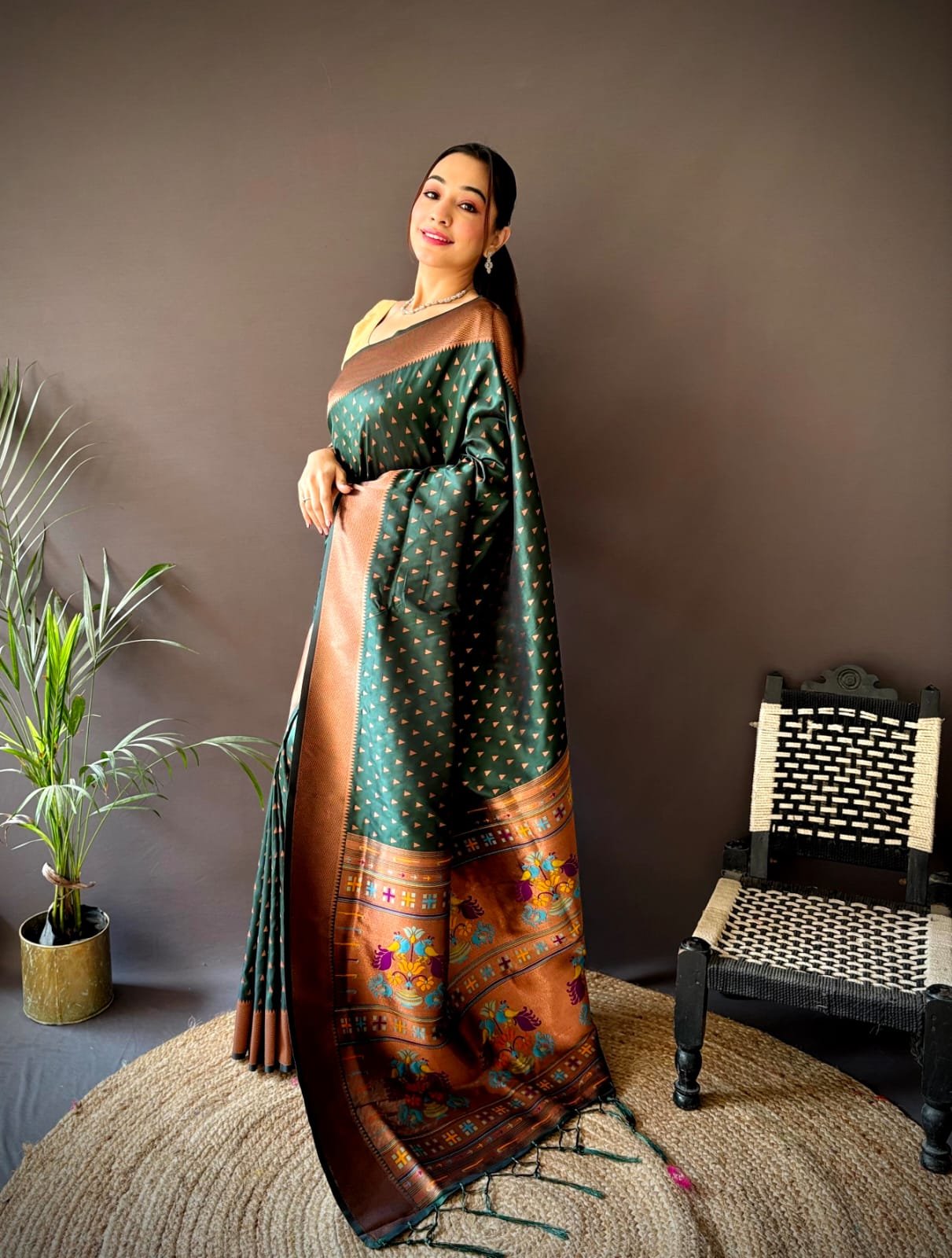 Copper Zari Paithani Lichi Silk Saree - Image 1