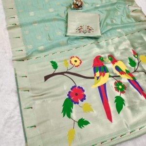 Royal Peacock Paithani Tissue Silk Saree - Image 7