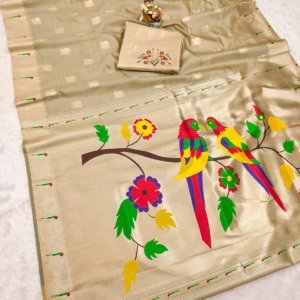 Royal Peacock Paithani Tissue Silk Saree - Image 4
