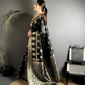 Bulbul Gold Zari Banarasi Silk Saree - Image 2