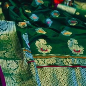 Rose Gold Zari Banarasi Lichi Silk Saree - Image 3