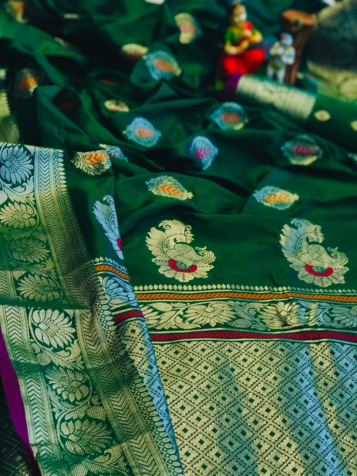 Rose Gold Zari Banarasi Lichi Silk Saree - Image 3