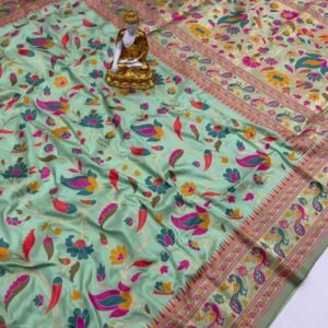 Peacock Paithani Lichi Silk Saree - Image 7