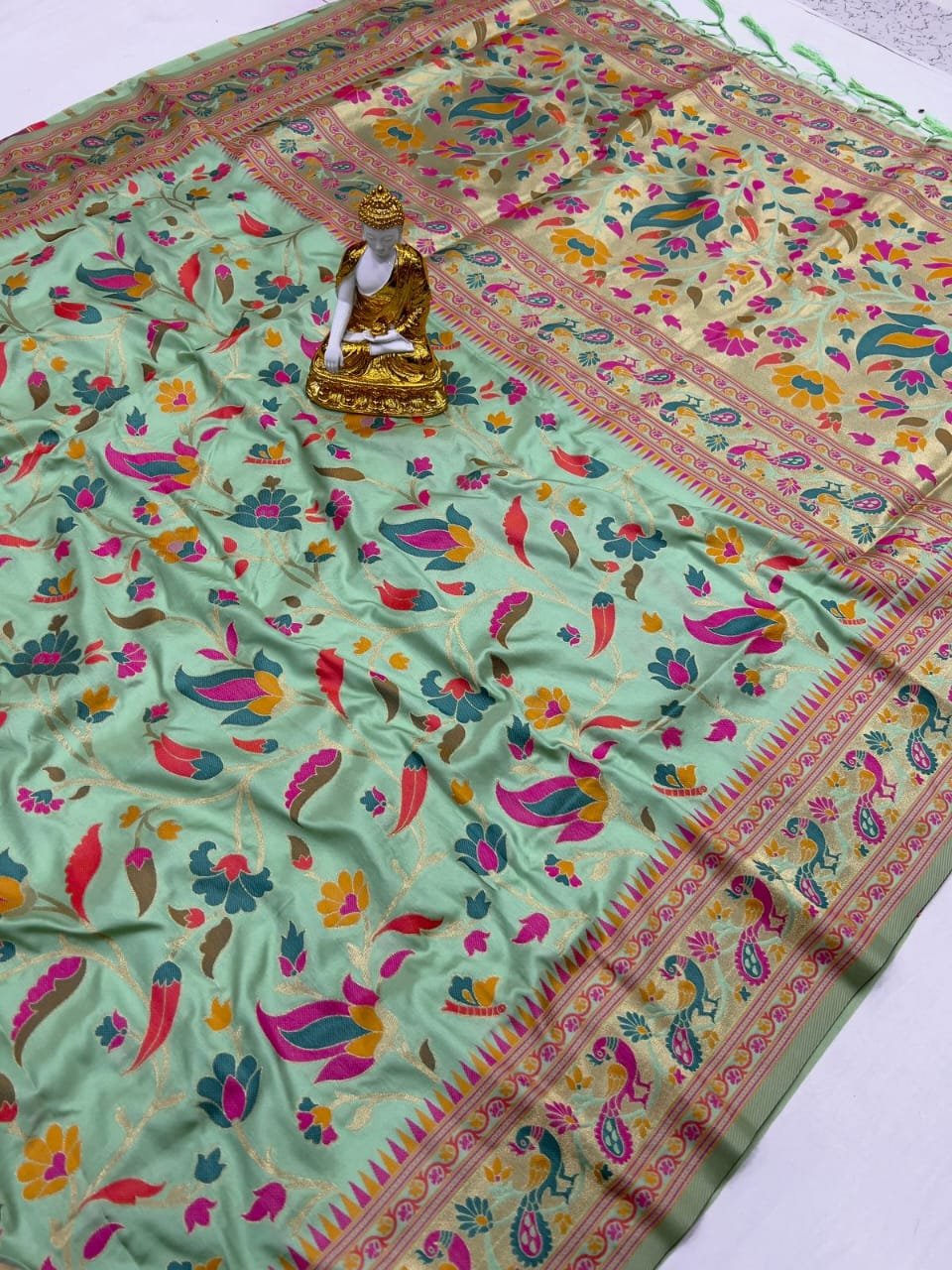 Peacock Paithani Lichi Silk Saree - Image 7