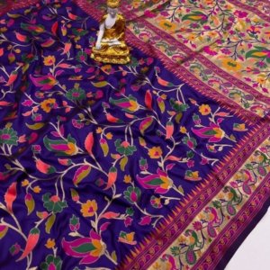 Peacock Paithani Lichi Silk Saree - Image 4