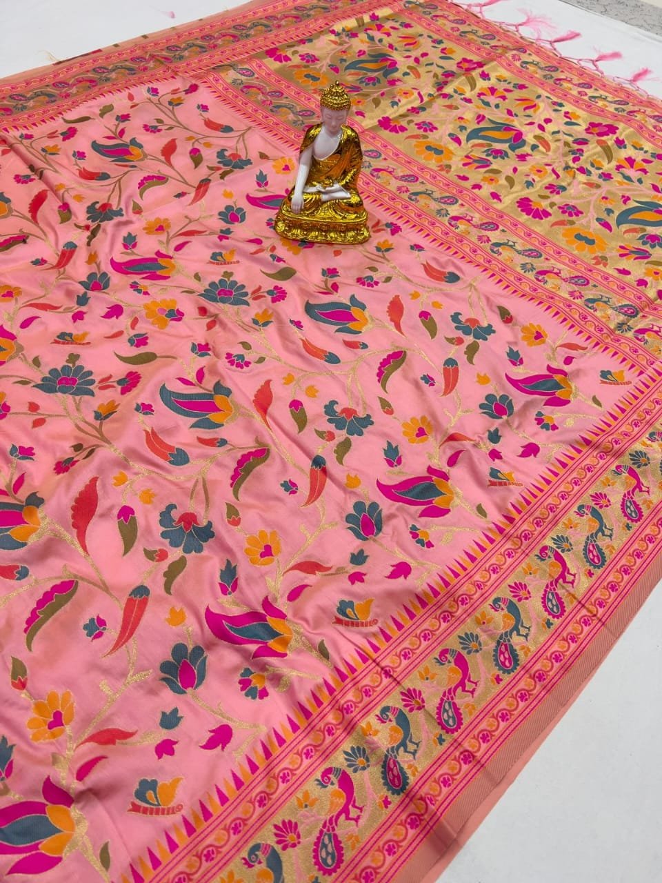 Peacock Paithani Lichi Silk Saree - Image 5