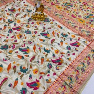 Peacock Paithani Lichi Silk Saree - Image 3