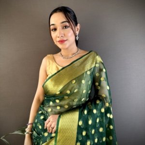 Golden Butti Pure Organza Silk Saree