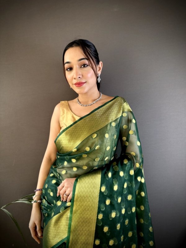 Golden Butti Pure Organza Silk Saree