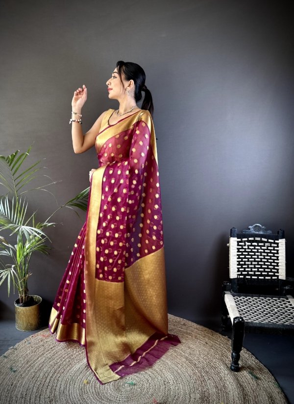 Golden Butti Pure Organza Silk Saree