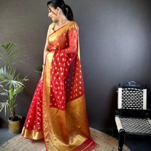 Golden Butti Pure Organza Silk Saree - Image 5