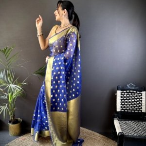Golden Butti Pure Organza Silk Saree - Image 2