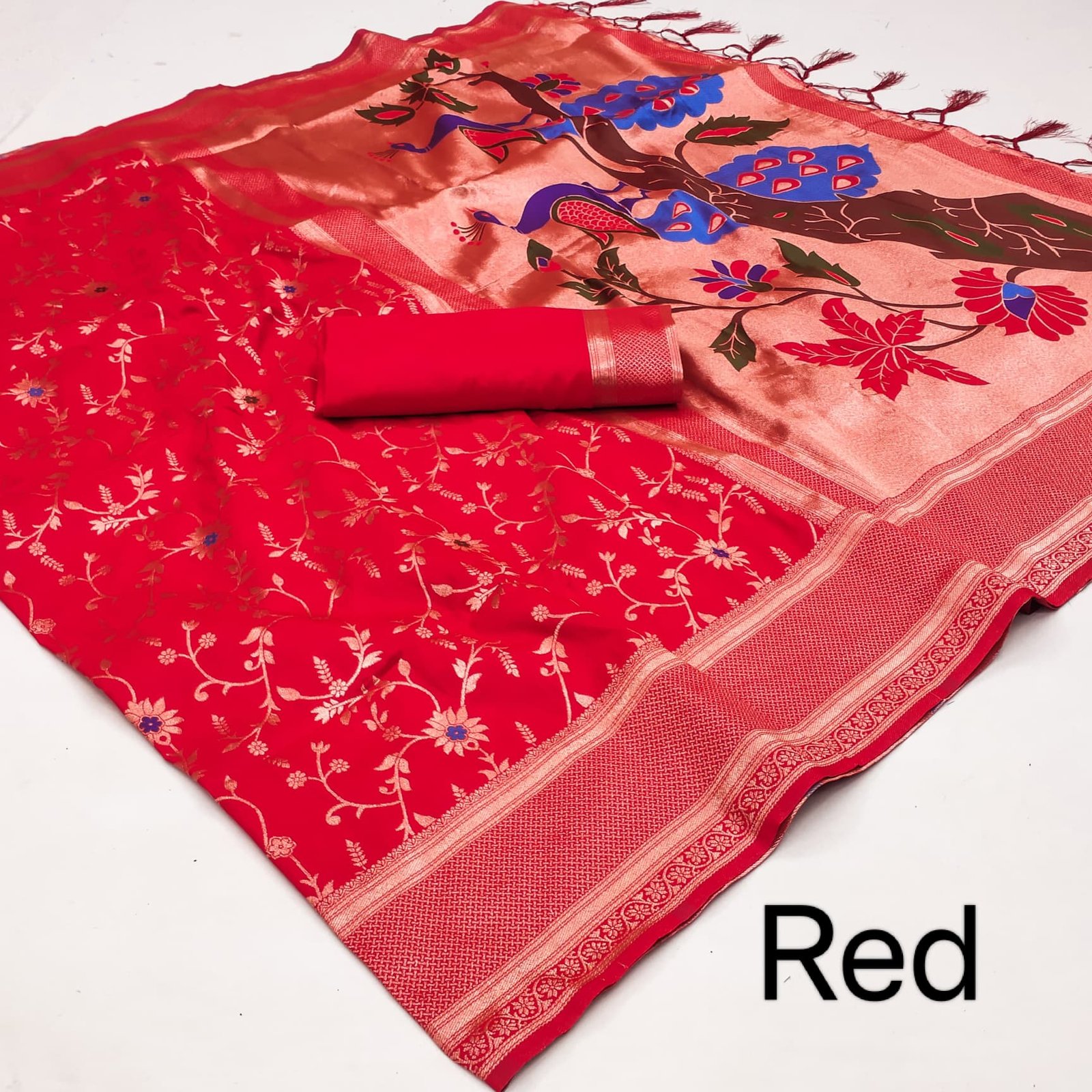 Fighter Twin Parrot Paithani Silk Saree - Image 6