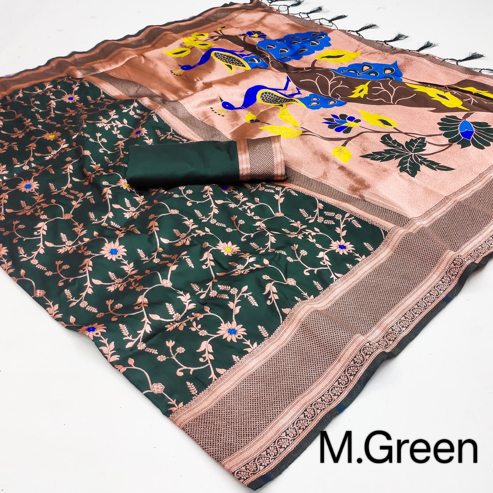 Fighter Twin Parrot Paithani Silk Saree - Image 4