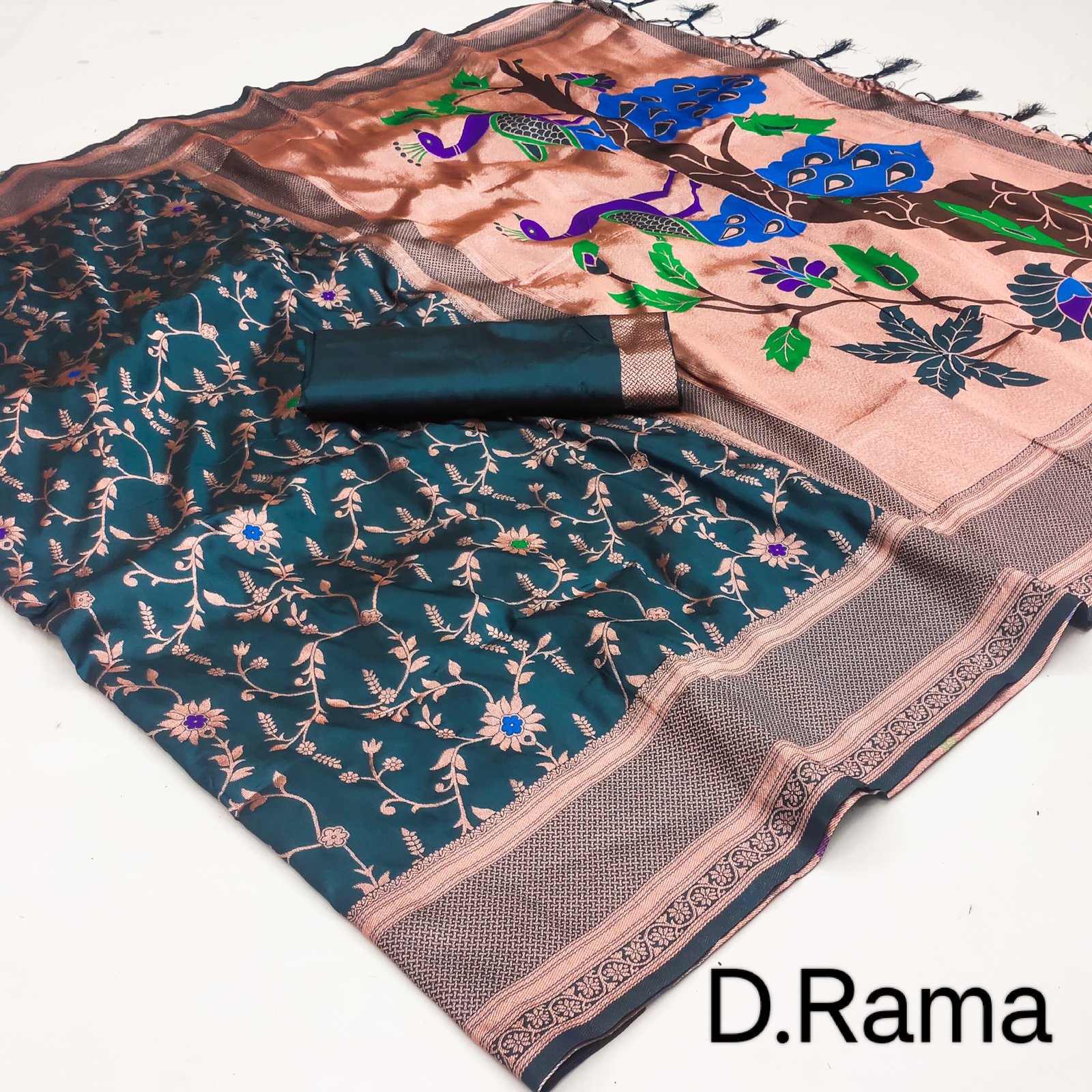 Fighter Twin Parrot Paithani Silk Saree - Image 1