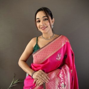 Meenakari Lichi Silk Saree - Image 3
