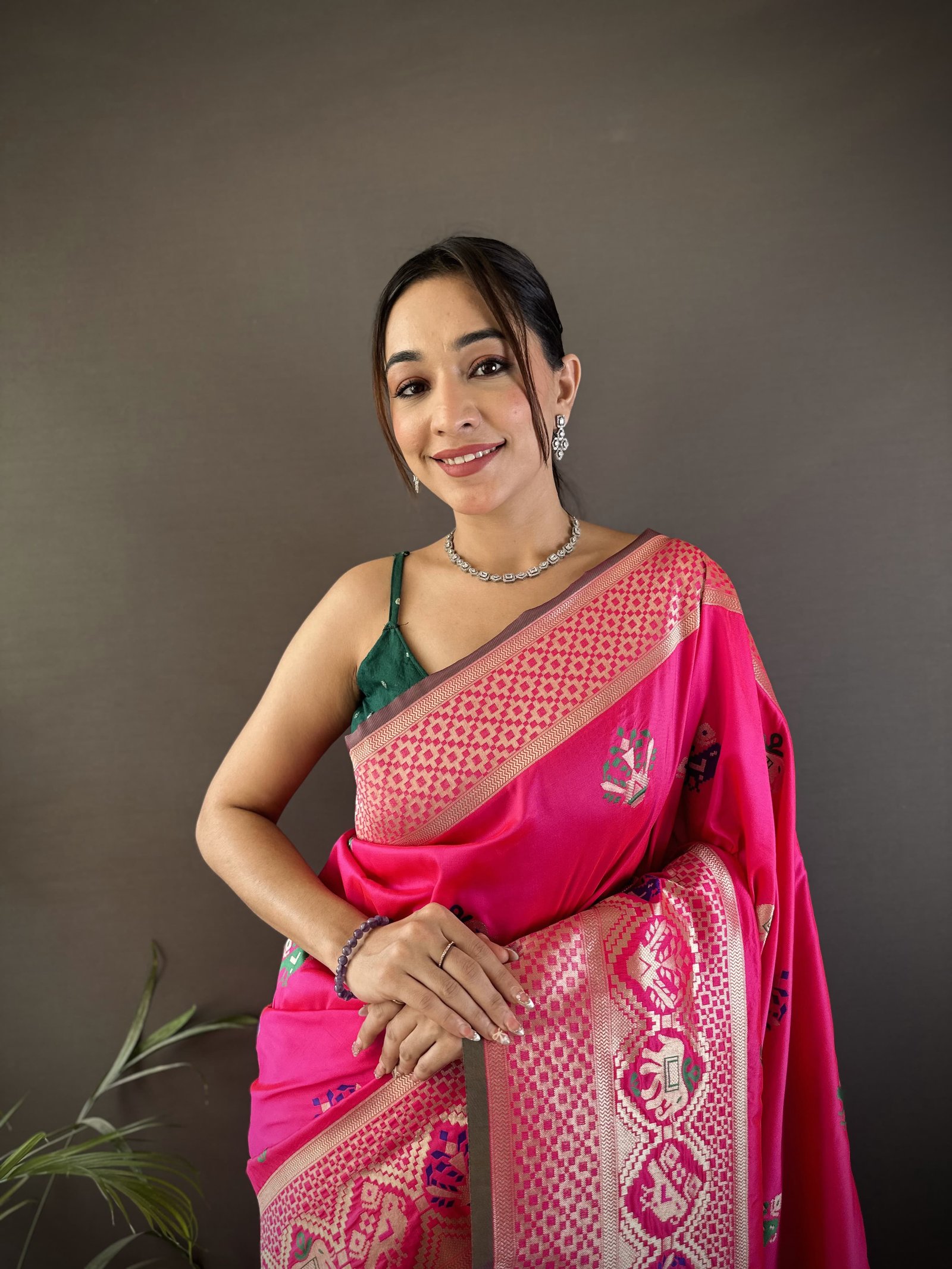 Meenakari Lichi Silk Saree - Image 3