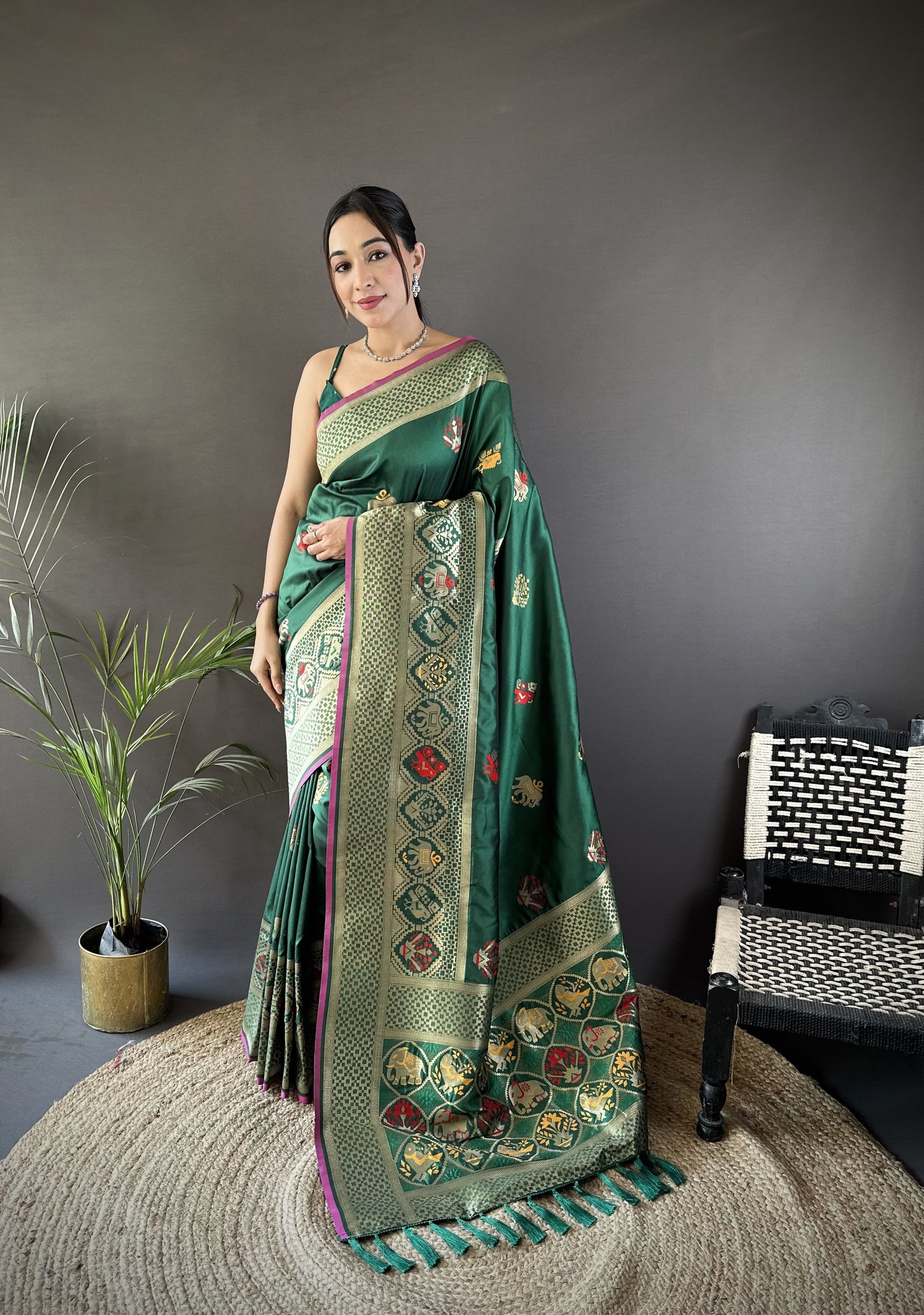 Meenakari Lichi Silk Saree - Image 2