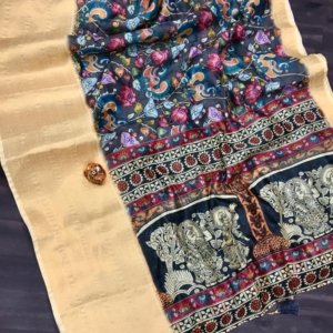 Kalamkari Jacquard Lichi Silk Saree