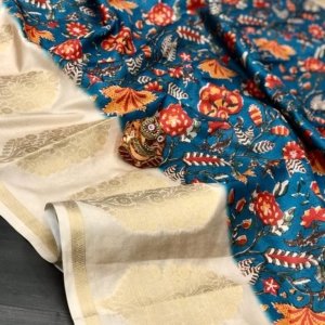 Kalamkari Jacquard Lichi Silk Saree - Image 4