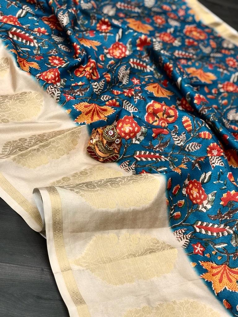 Kalamkari Jacquard Lichi Silk Saree - Image 4