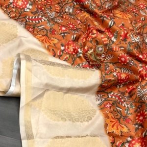 Kalamkari Jacquard Lichi Silk Saree - Image 2