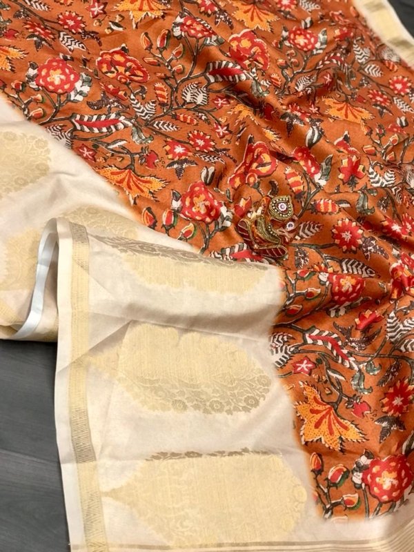 Kalamkari Jacquard Lichi Silk Saree