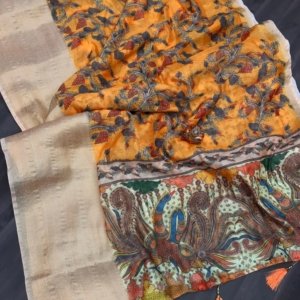 Kalamkari Jacquard Lichi Silk Saree - Image 5