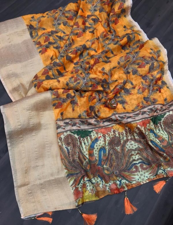 Kalamkari Jacquard Lichi Silk Saree