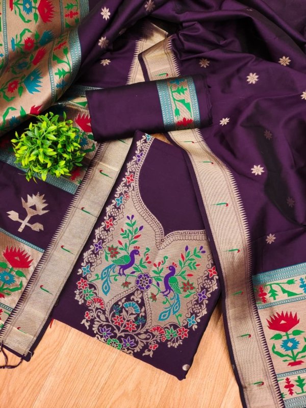 Maharashtra Royal Paithani Unstitched Suit Set