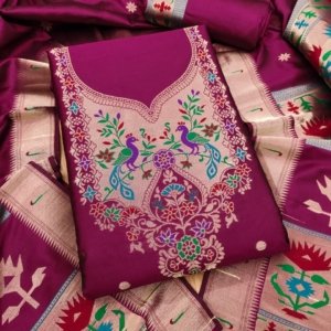 Maharashtra Royal Paithani Unstitched Suit Set - Image 10