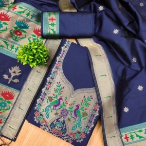 Maharashtra Royal Paithani Unstitched Suit Set - Image 7