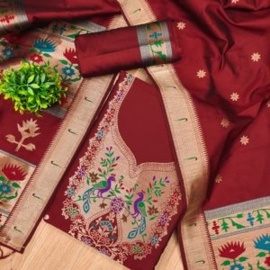 Maharashtra Royal Paithani Unstitched Suit Set - Image 11