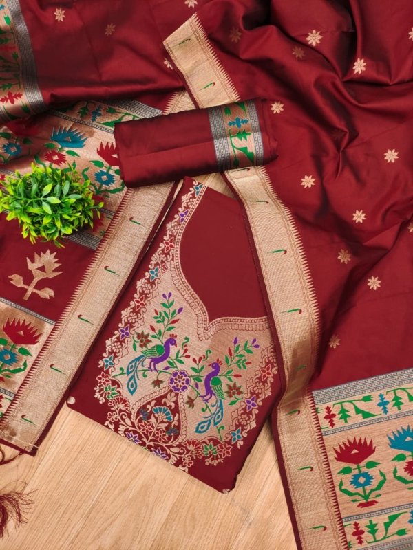 Maharashtra Royal Paithani Unstitched Suit Set