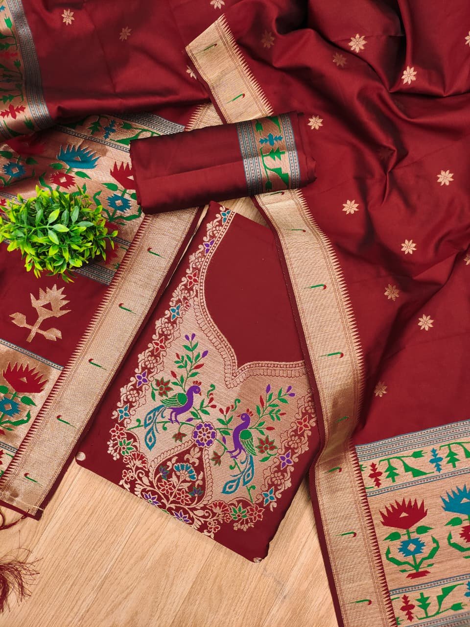 Maharashtra Royal Paithani Unstitched Suit Set - Image 11