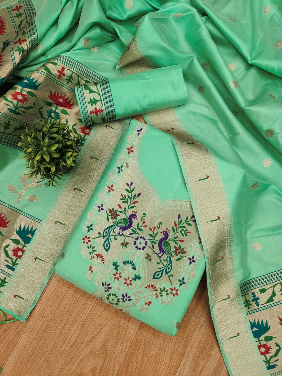 Maharashtra Royal Paithani Unstitched Suit Set - Image 12