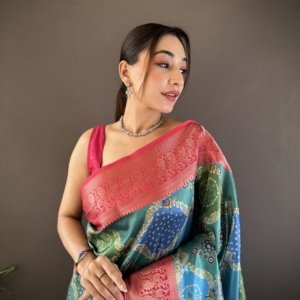 Digital Print Lichi Silk Saree - Image 5