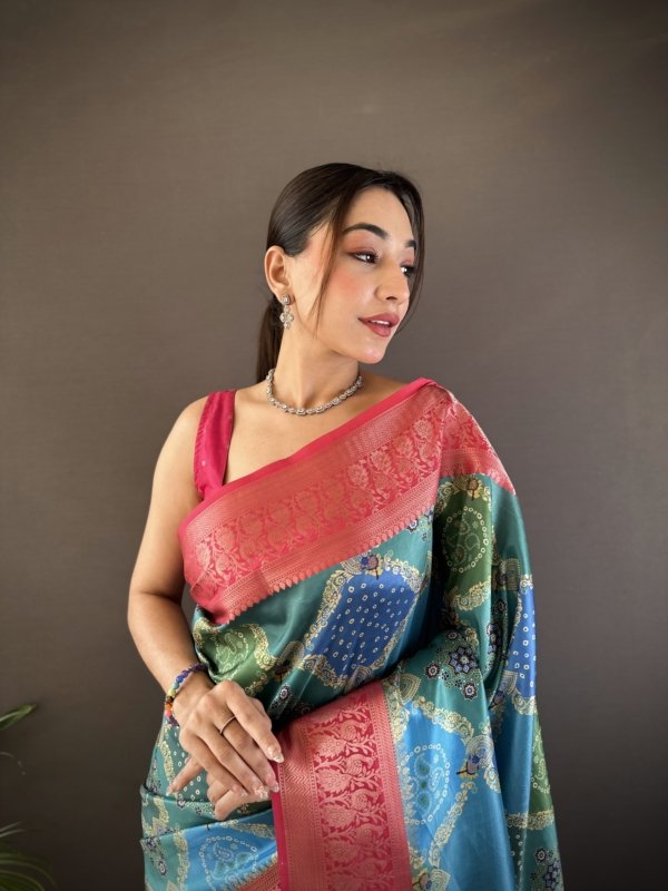 Digital Print Lichi Silk Saree
