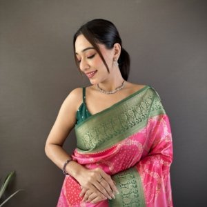 Digital Print Lichi Silk Saree - Image 3