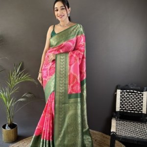 Digital Print Lichi Silk Saree